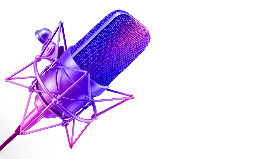 Micrófono de estudio iluminado en violeta