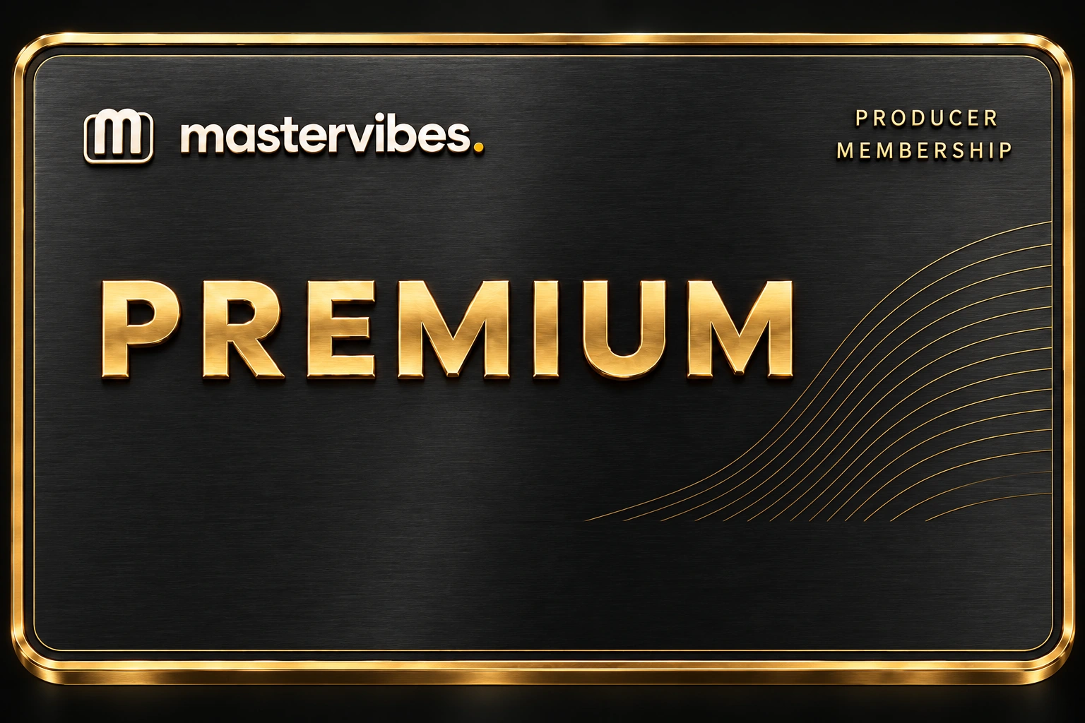 Tarjeta Mastervibes Premium en metal negro cepillado, con letras en relieve y borde dorado